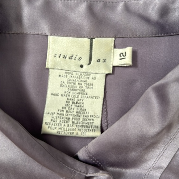Studio Jax lilac button down silk blouse, Sz 12 - Picture 7 of 12